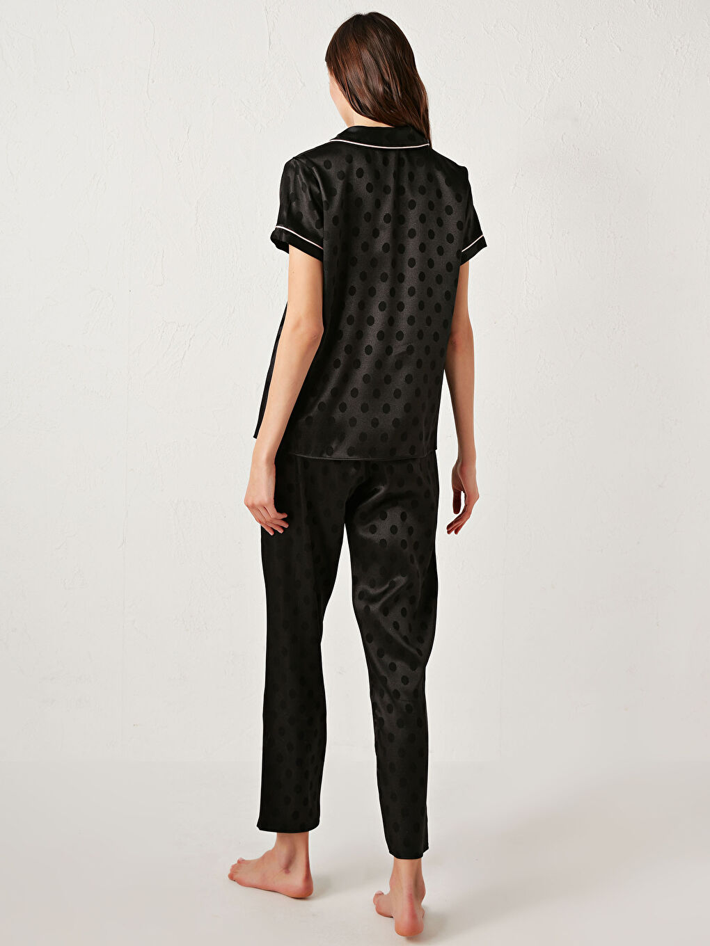 LCW DREAM Polka Dot Satin Pajamas Set -S17577Z8-CVL
