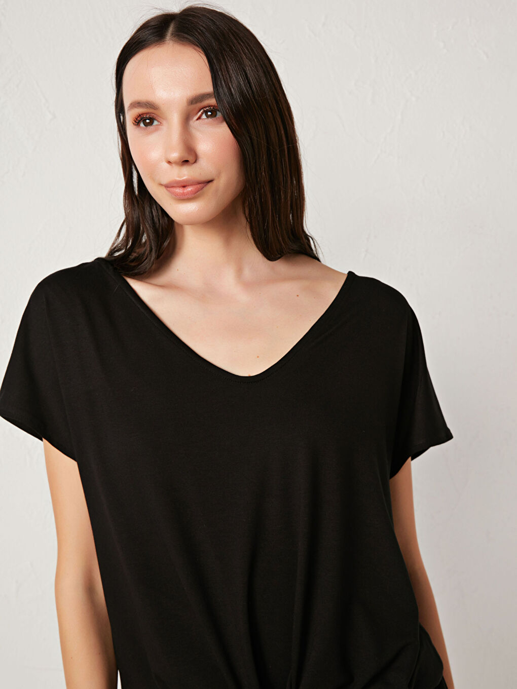 Siyah V Yaka Viskon Pijama Takımı-1