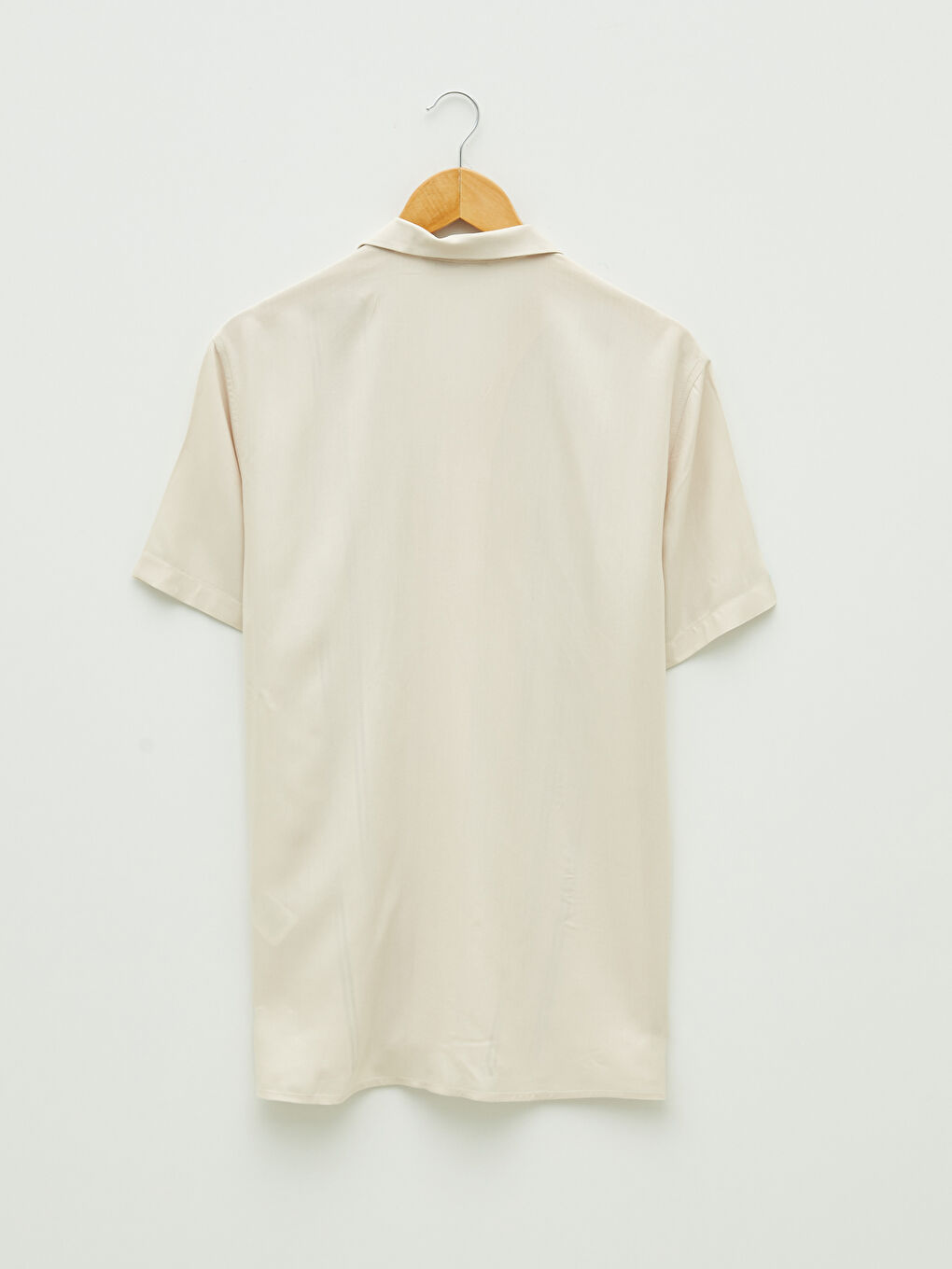 Bej Slim Fit Kısa Kollu Resort Yaka Gömlek-6