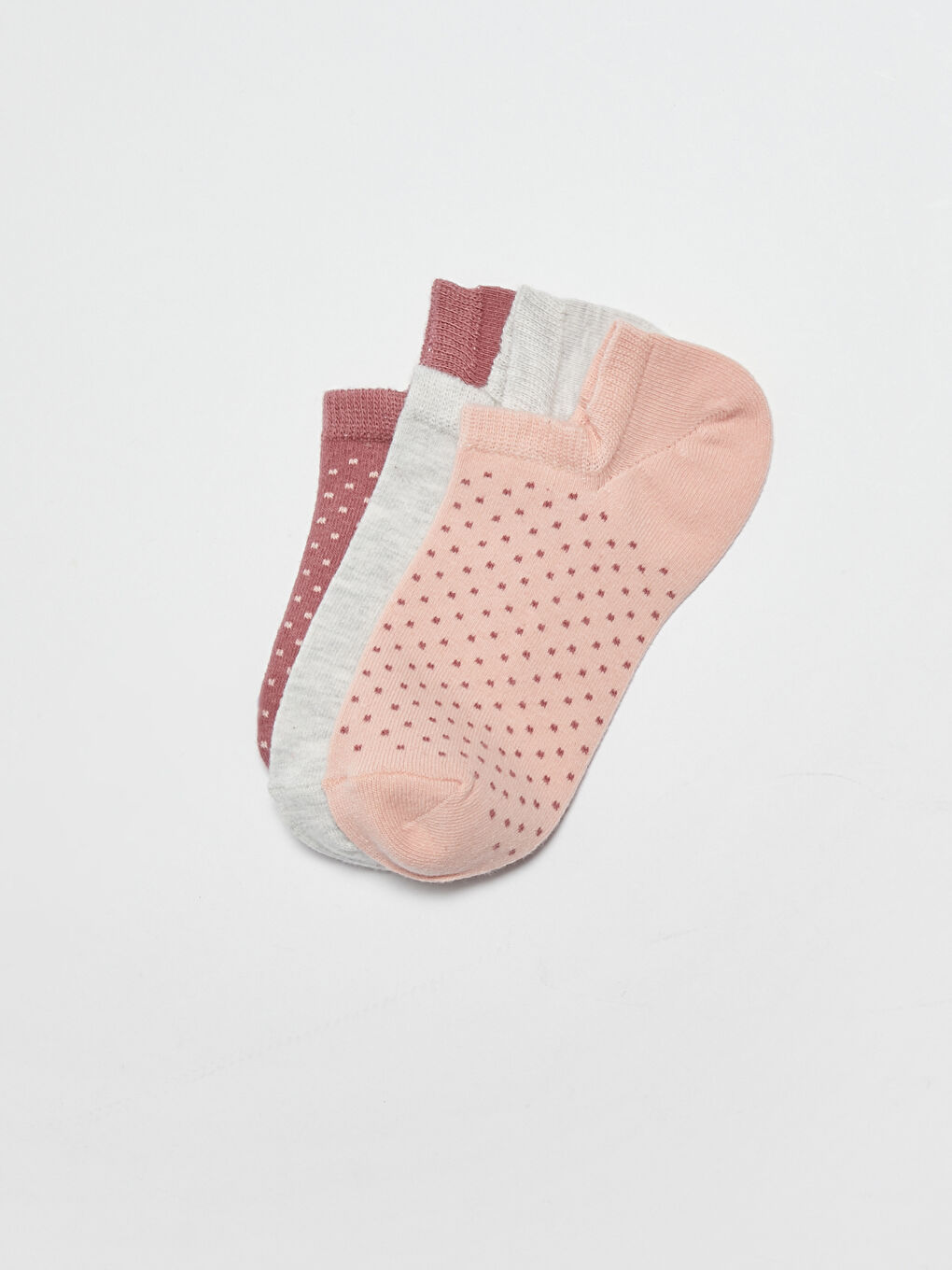 Pembe Puantiyeli Pamuklu Kadın Patik Çorap 3'lü