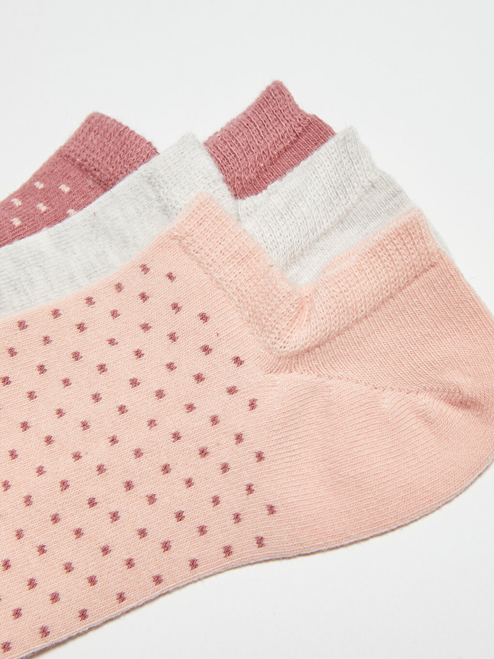 Pembe Puantiyeli Pamuklu Kadın Patik Çorap 3'lü-2