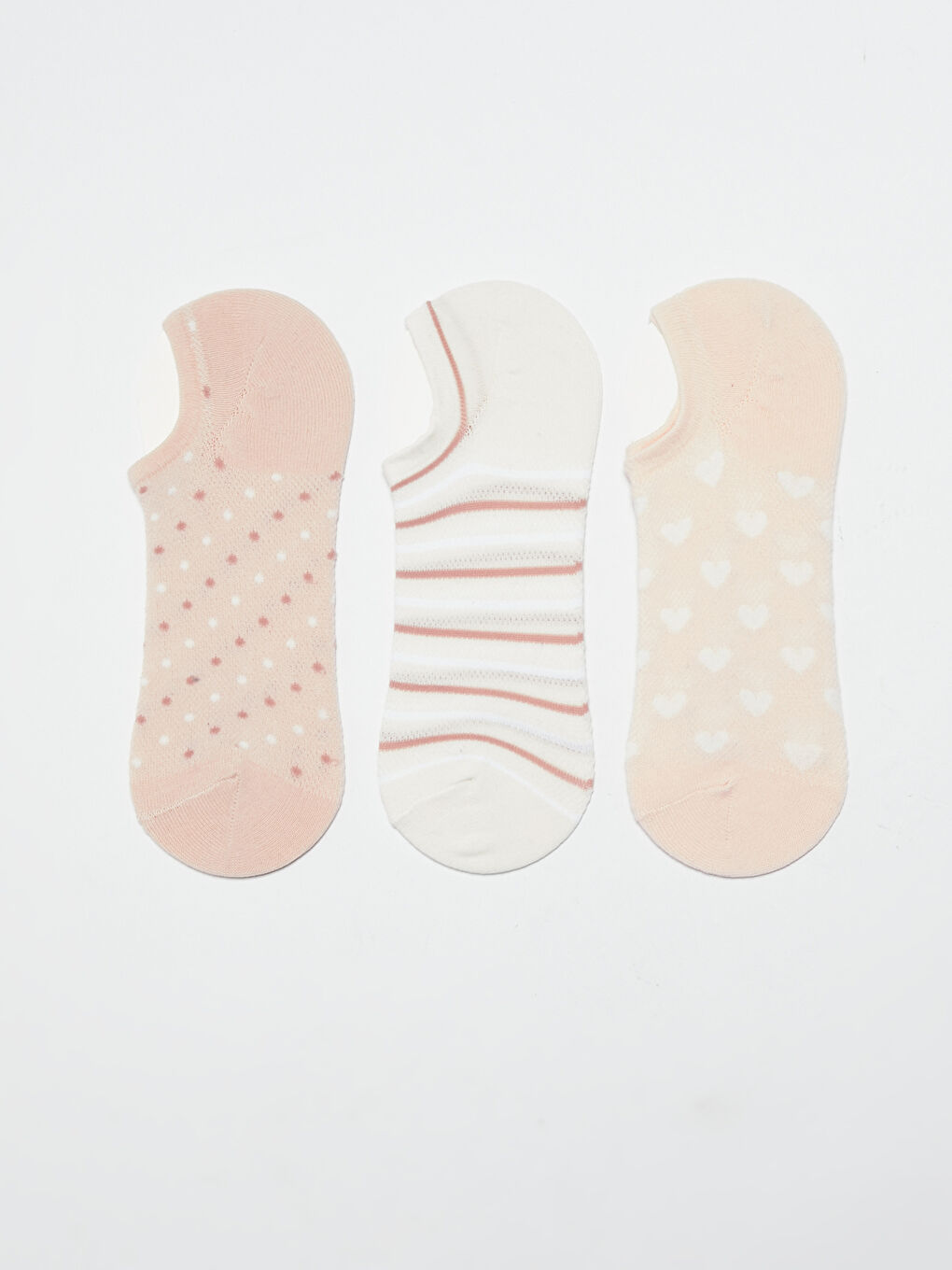 Pembe Desenli Kadın Patik Çorap 3'lü-1