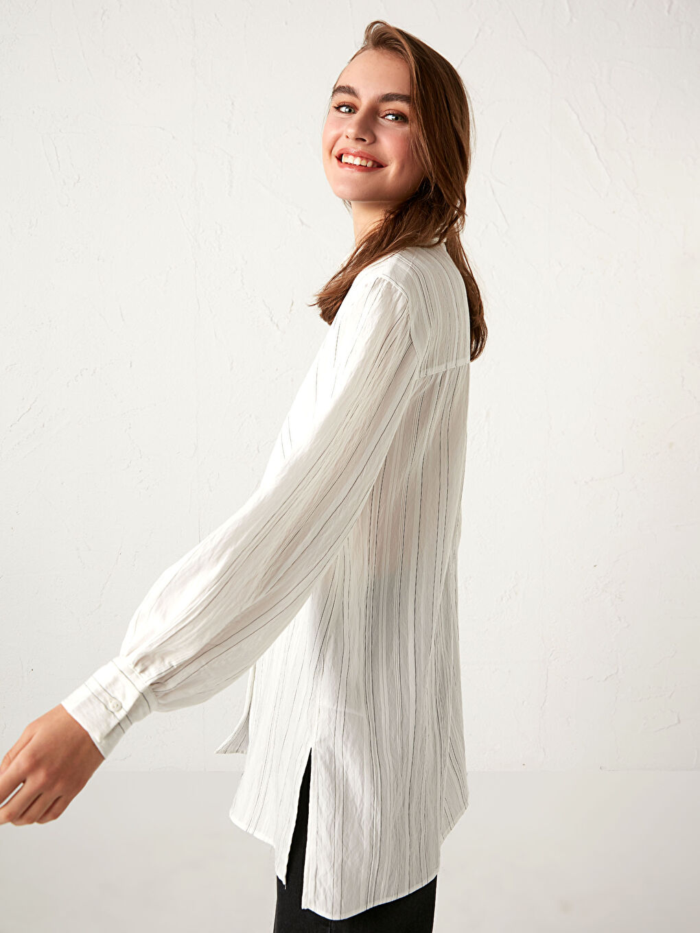 Siyah Çizgili Kadın Gömlek Tunik-11