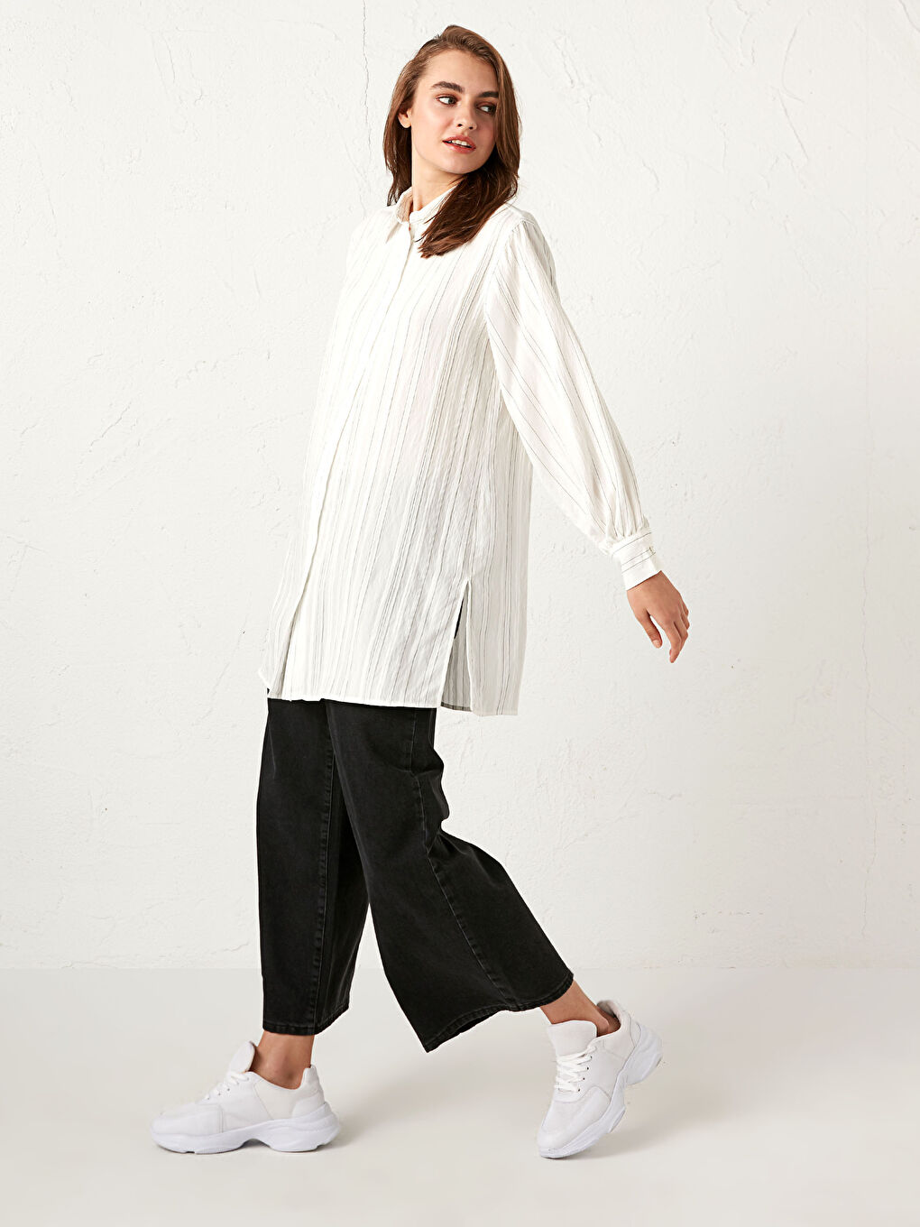 Siyah Çizgili Kadın Gömlek Tunik-13