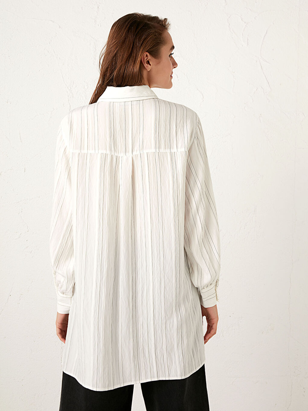 Siyah Çizgili Kadın Gömlek Tunik-14