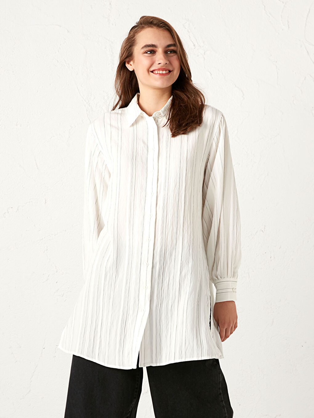 Siyah Çizgili Kadın Gömlek Tunik-9