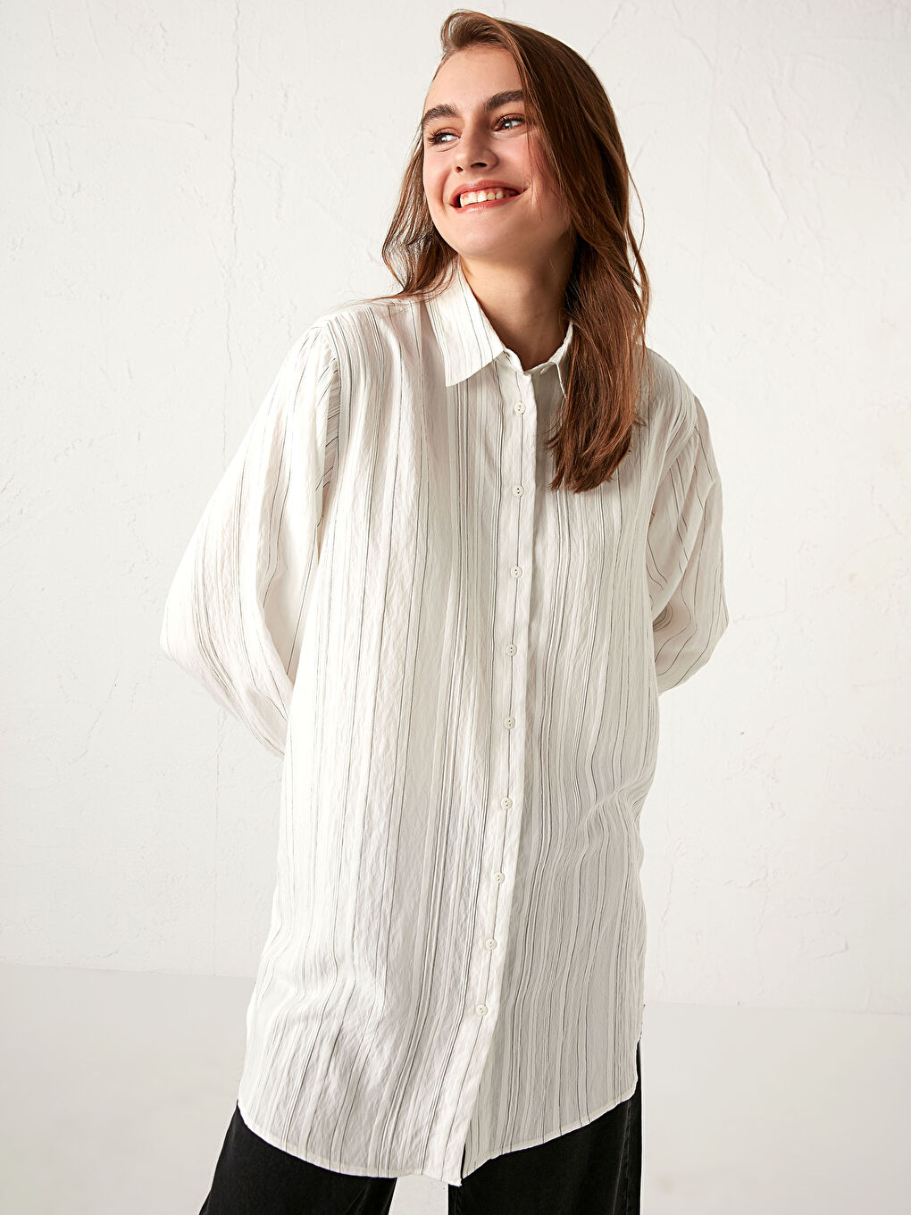 Siyah Çizgili Kadın Gömlek Tunik-10