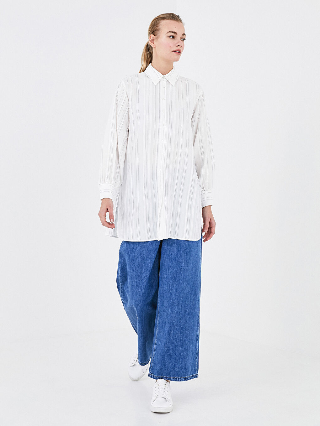 Siyah Çizgili Kadın Gömlek Tunik-6