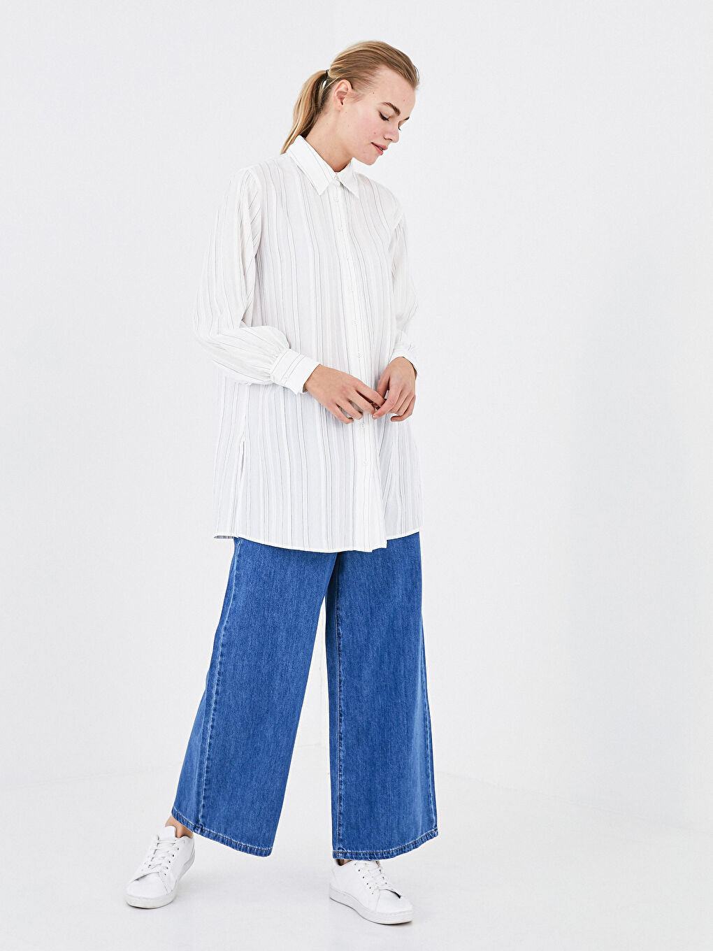 Siyah Çizgili Kadın Gömlek Tunik-7