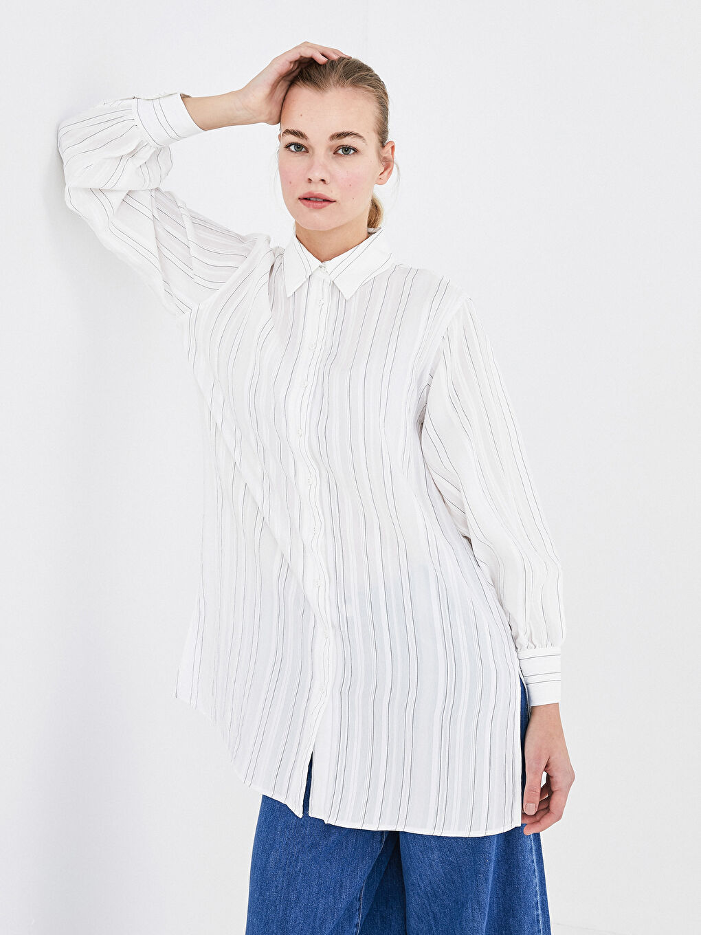 Siyah Çizgili Kadın Gömlek Tunik-4