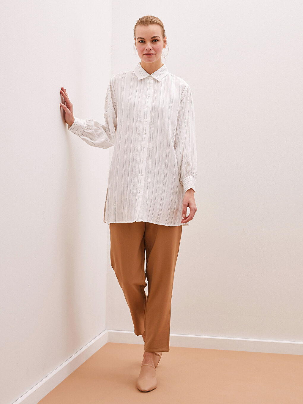 Siyah Çizgili Kadın Gömlek Tunik-2