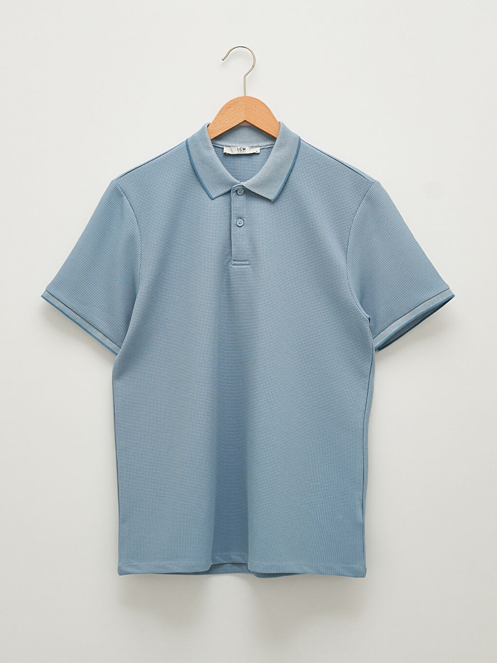 Mavi Polo Yaka Kısa Kollu Erkek Tişört-5