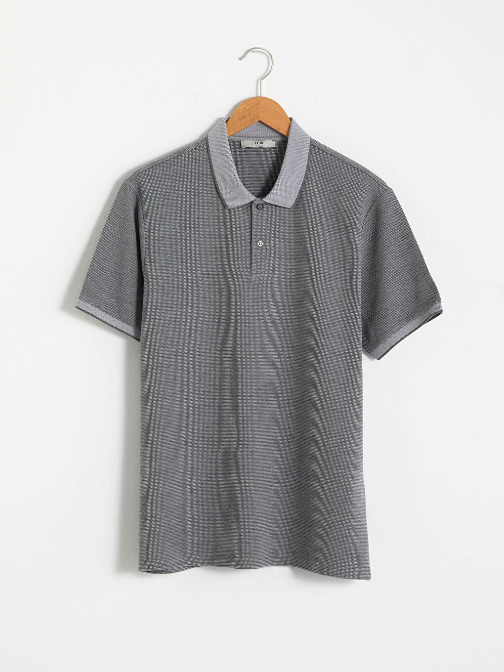 Gri Polo Yaka Kısa Kollu Erkek Tişört-5