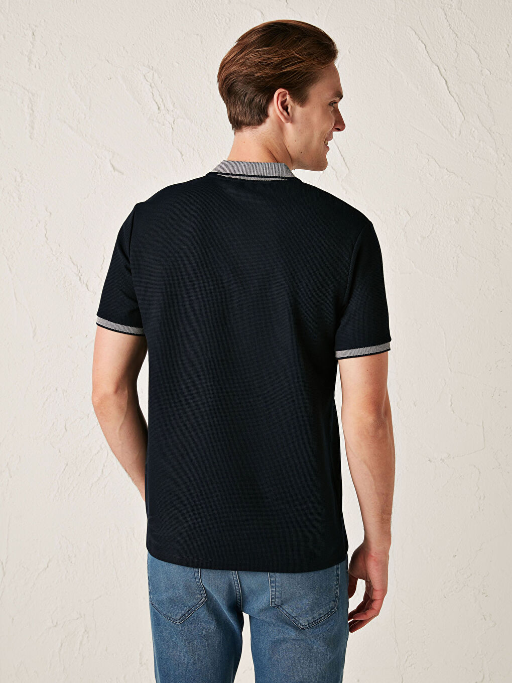 Lacivert Polo Yaka Kısa Kollu Erkek Tişört-2