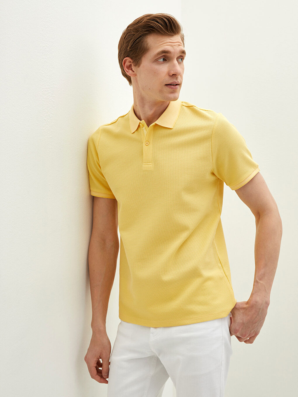 Sarı Polo Yaka Kısa Kollu Erkek Tişört-1