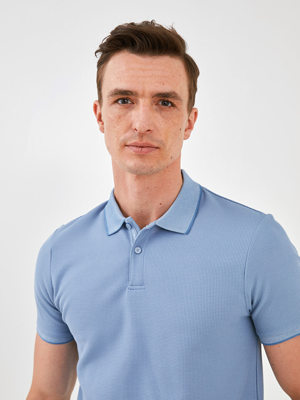 Mavi Polo Yaka Kısa Kollu Erkek Tişört-1