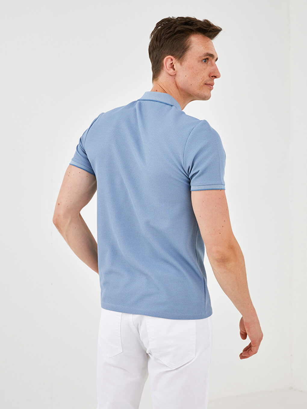 Mavi Polo Yaka Kısa Kollu Erkek Tişört-3
