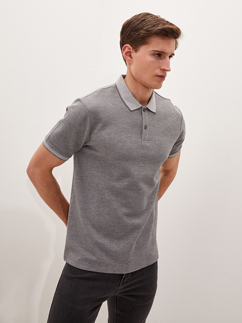 Gri Polo Yaka Kısa Kollu Erkek Tişört