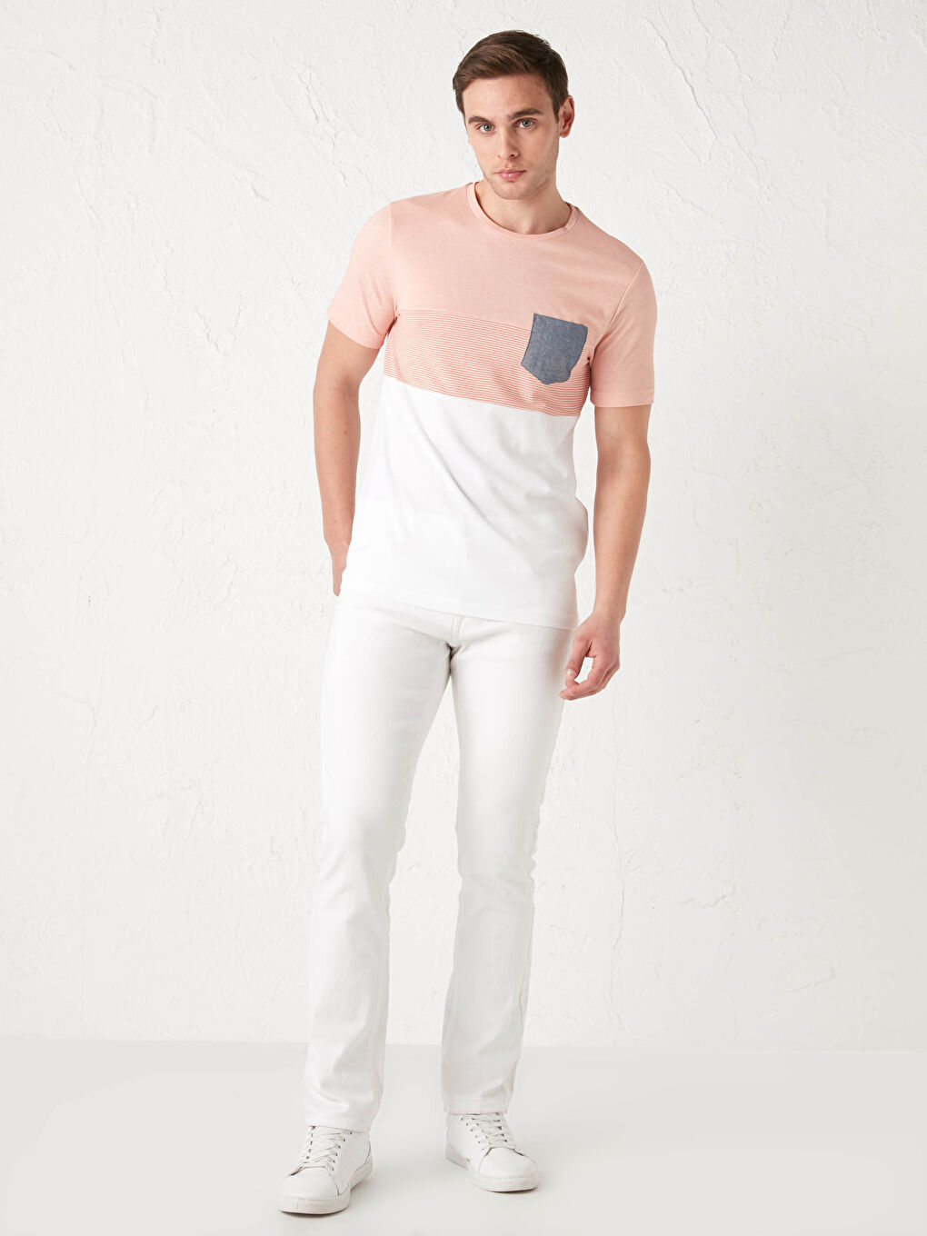 Pembe Bisiklet Yaka Kısa Kollu Renk Bloklu Pike Erkek Tişört-3