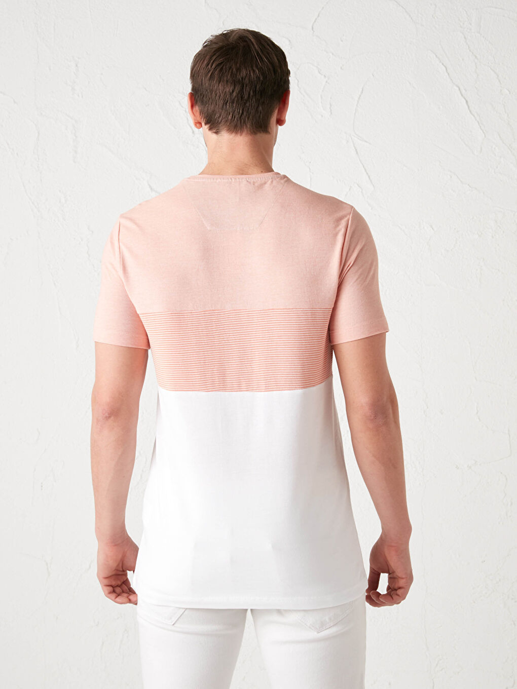 Pembe Bisiklet Yaka Kısa Kollu Renk Bloklu Pike Erkek Tişört-4