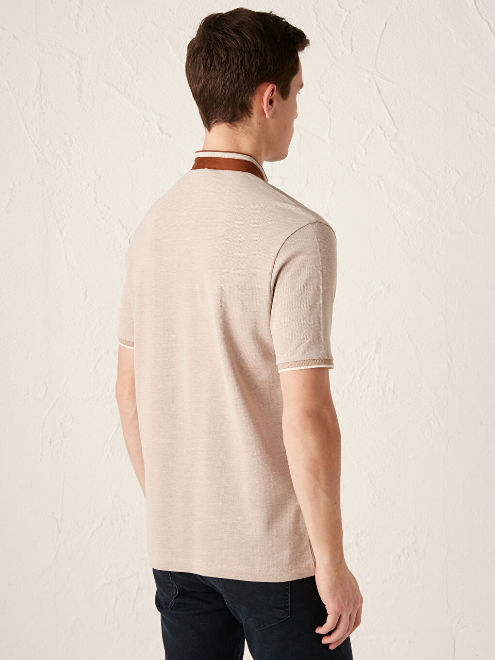 Bej Hakim Yaka Kısa Kollu Pike Tişört-3