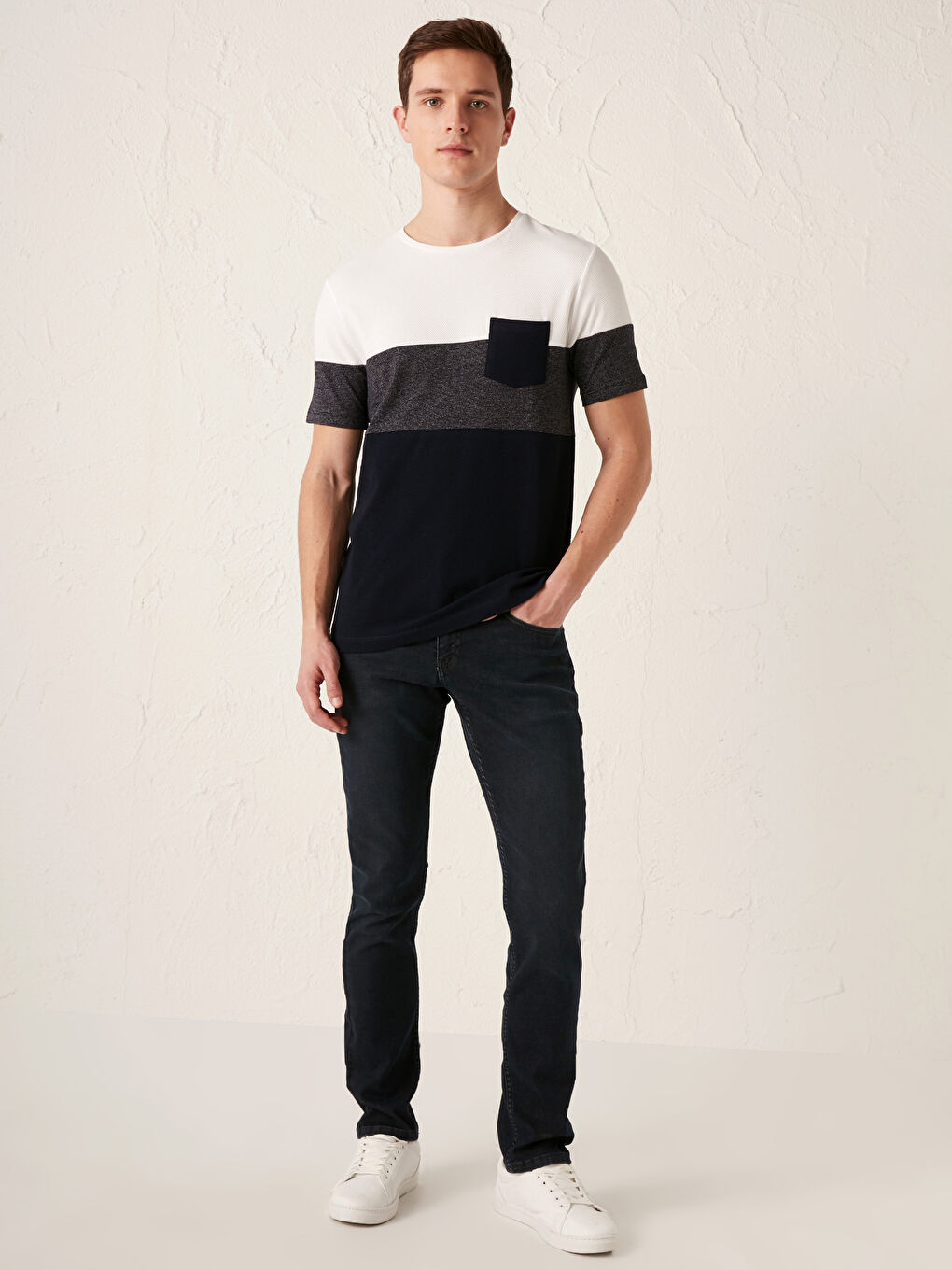 Футболка для чоловіків з коротким рукавом, круглим вирізом горловини, колор-блок, джерсі-2