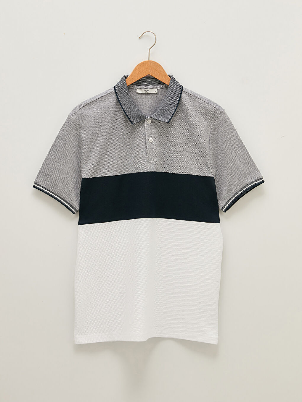 Lacivert Polo Yaka Kısa Kollu Renk Bloklu Erkek Tişört-6