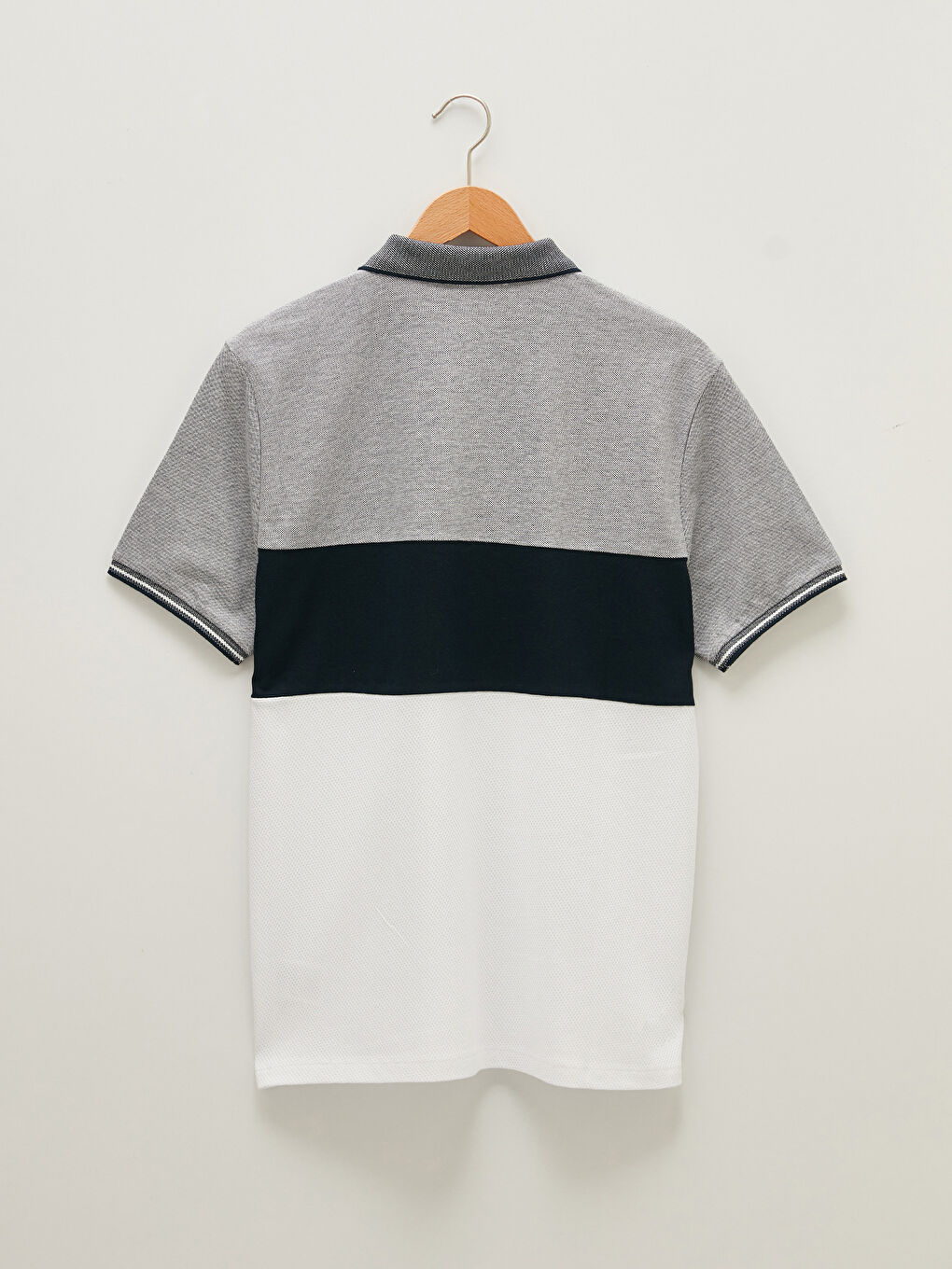 Lacivert Polo Yaka Kısa Kollu Renk Bloklu Erkek Tişört-7