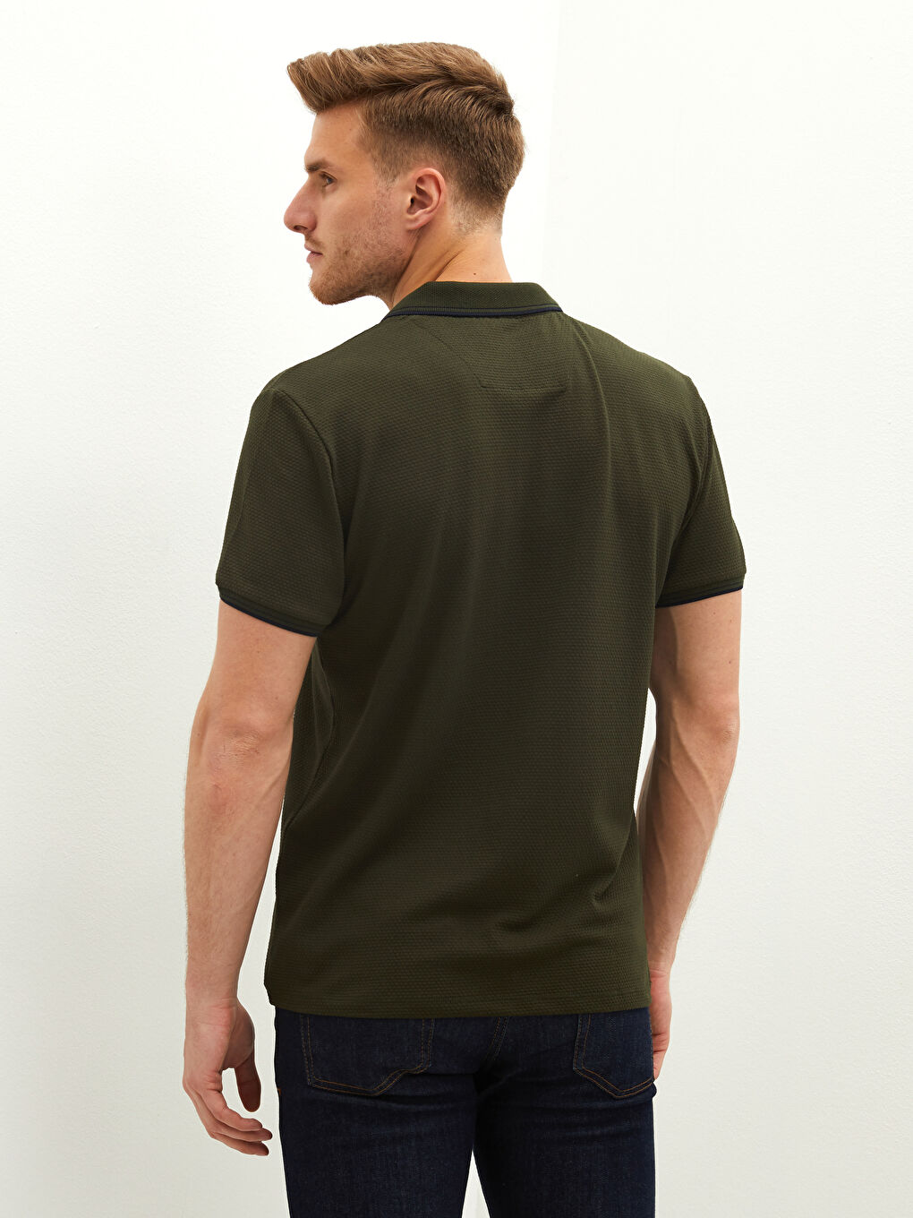 Haki Polo Yaka Kısa Kollu Erkek Tişört-3