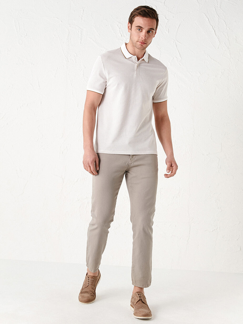 Beyaz Polo Yaka Kısa Kollu Erkek Tişört-9