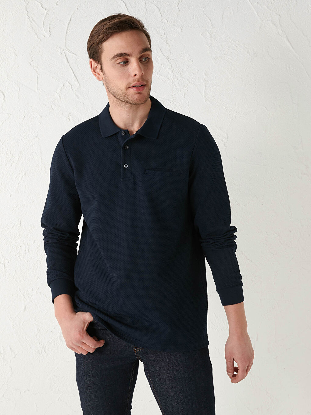 Polo Neck Long Sleeve Men's T-Shirt
