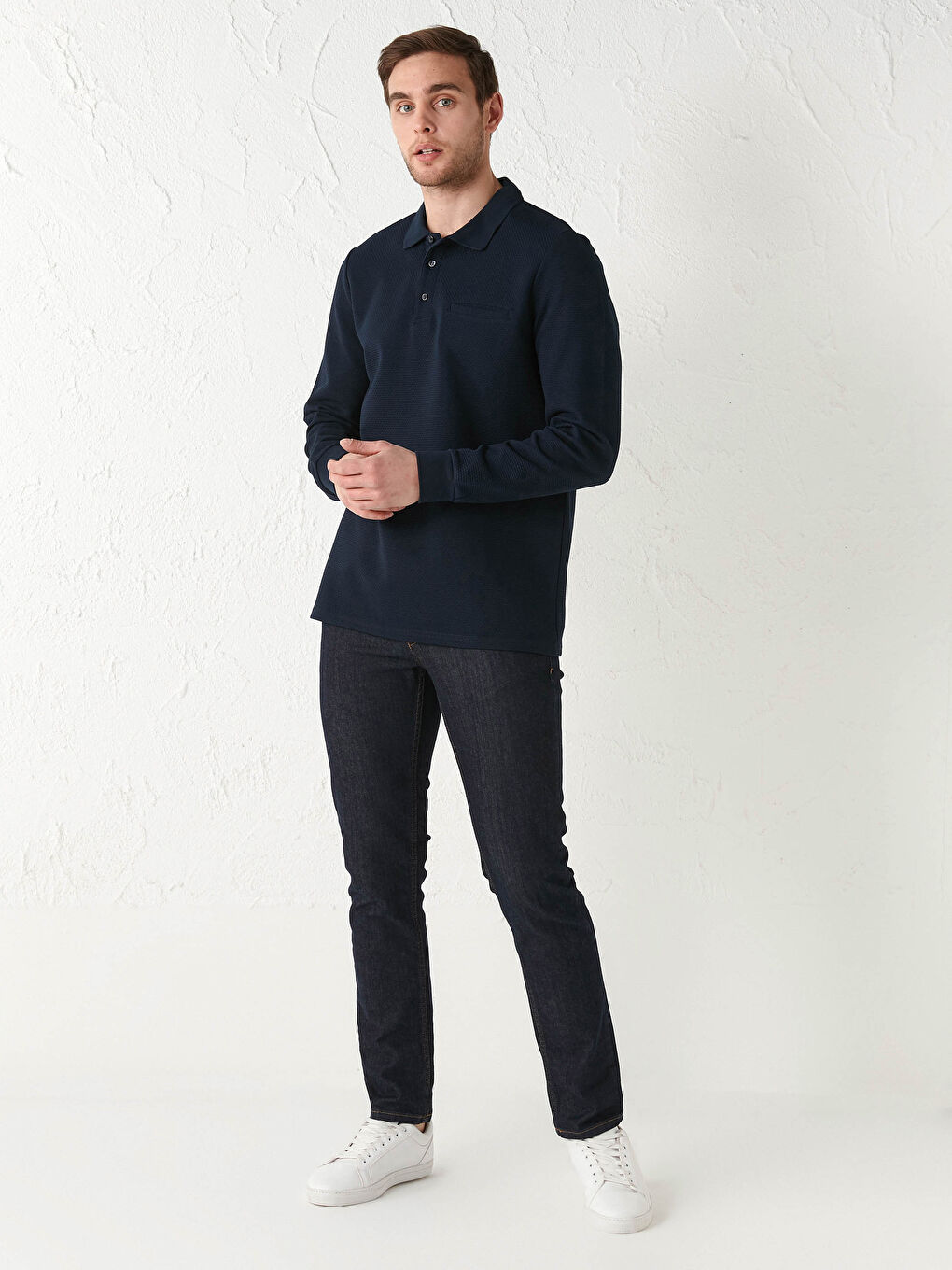 Polo Neck Long Sleeve Men's T-Shirt-2