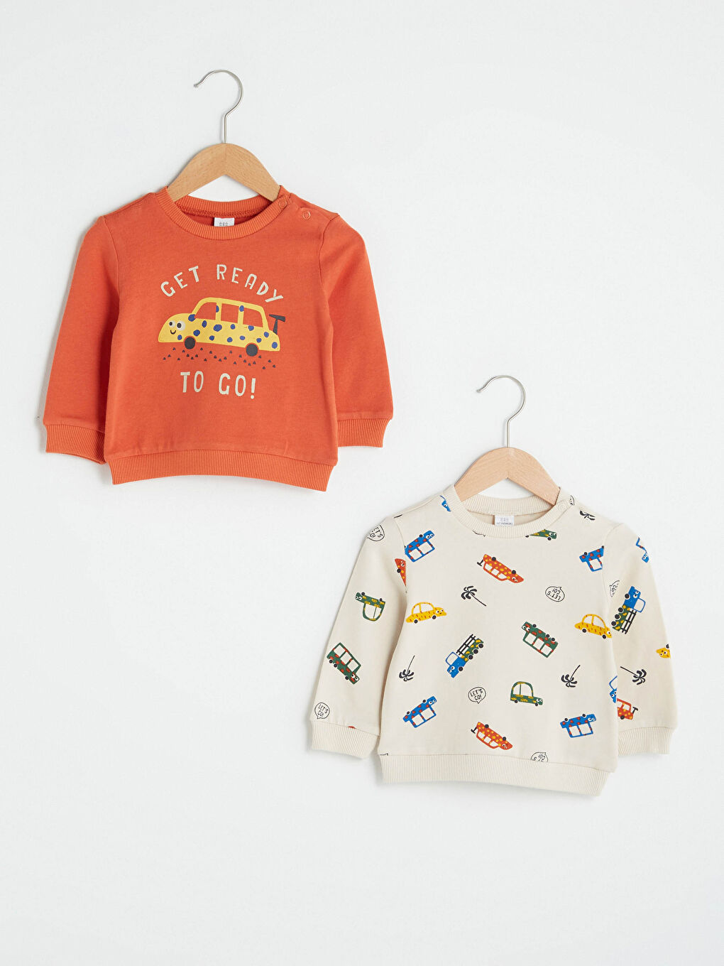 Turuncu Bisiklet Yaka Uzun Kol Baskılı Erkek Bebek Sweatshirt 2'li