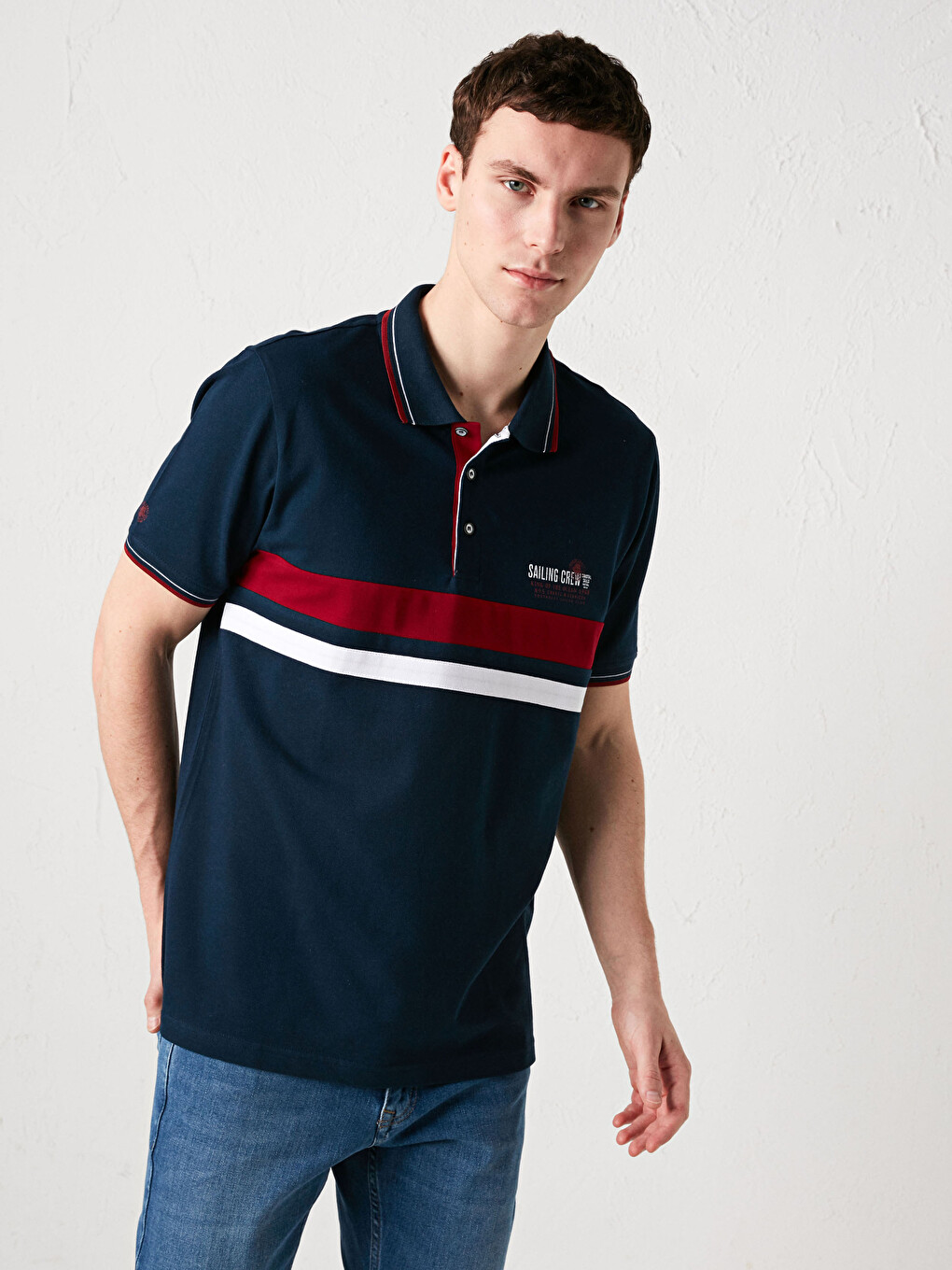 Polo Neck Short Sleeve Striped Men's T-shirt