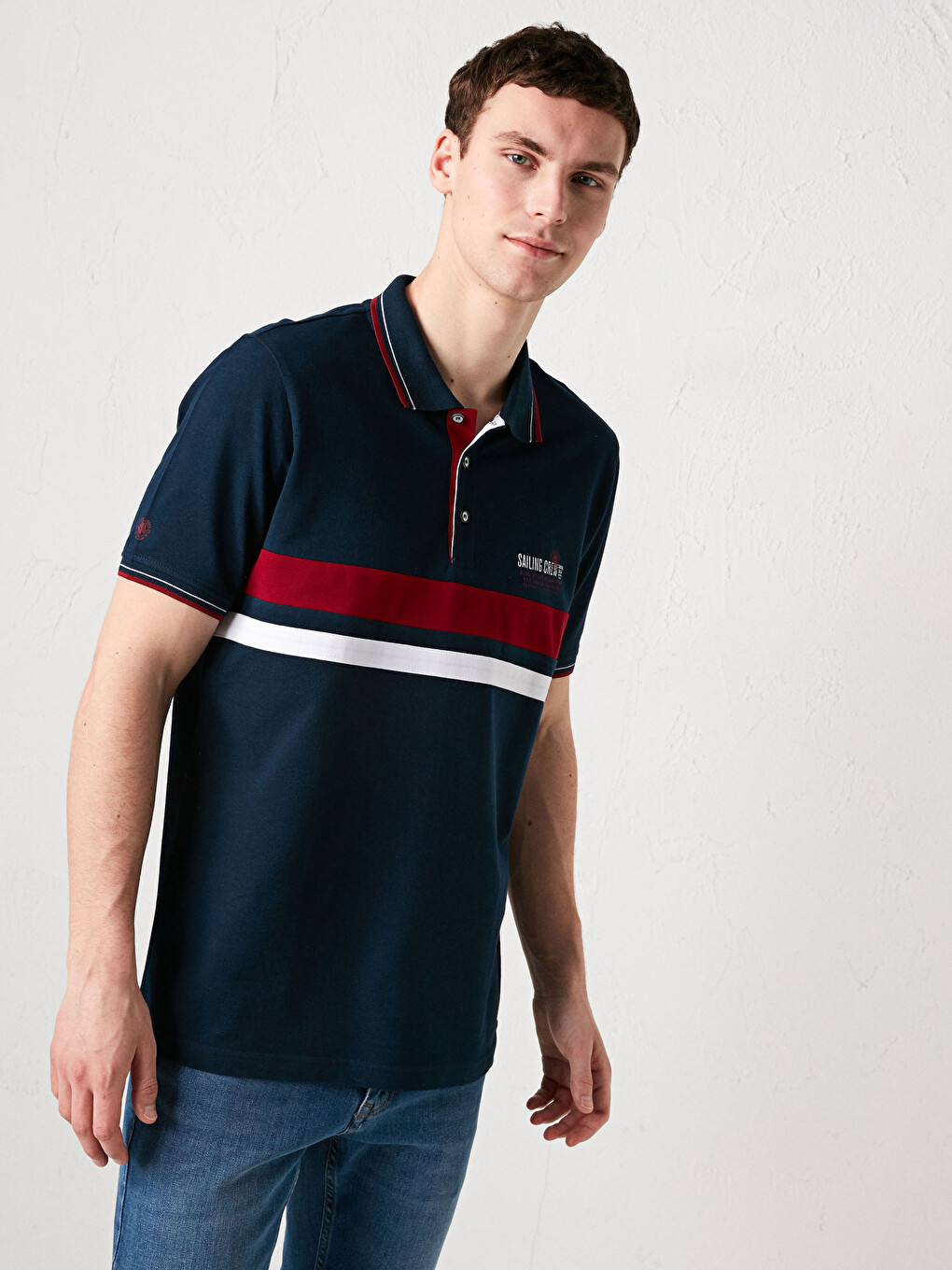 Polo Neck Short Sleeve Striped Men's T-shirt-1