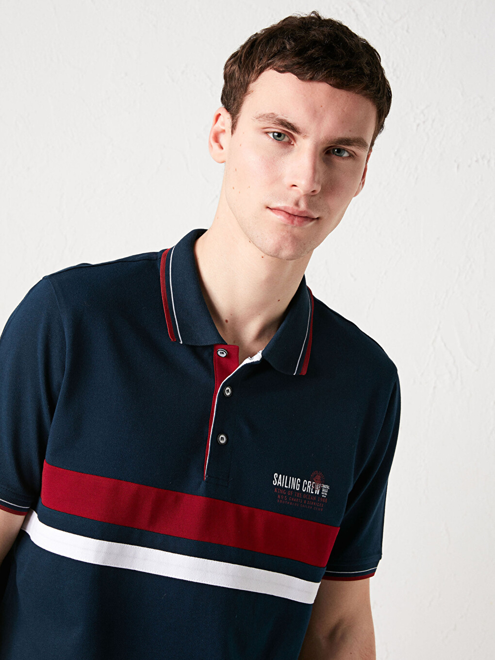 Polo Neck Short Sleeve Striped Men's T-shirt-2