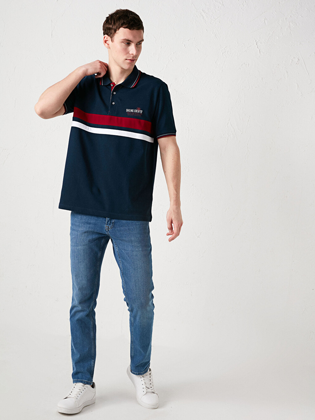 Polo Neck Short Sleeve Striped Men's T-shirt-3