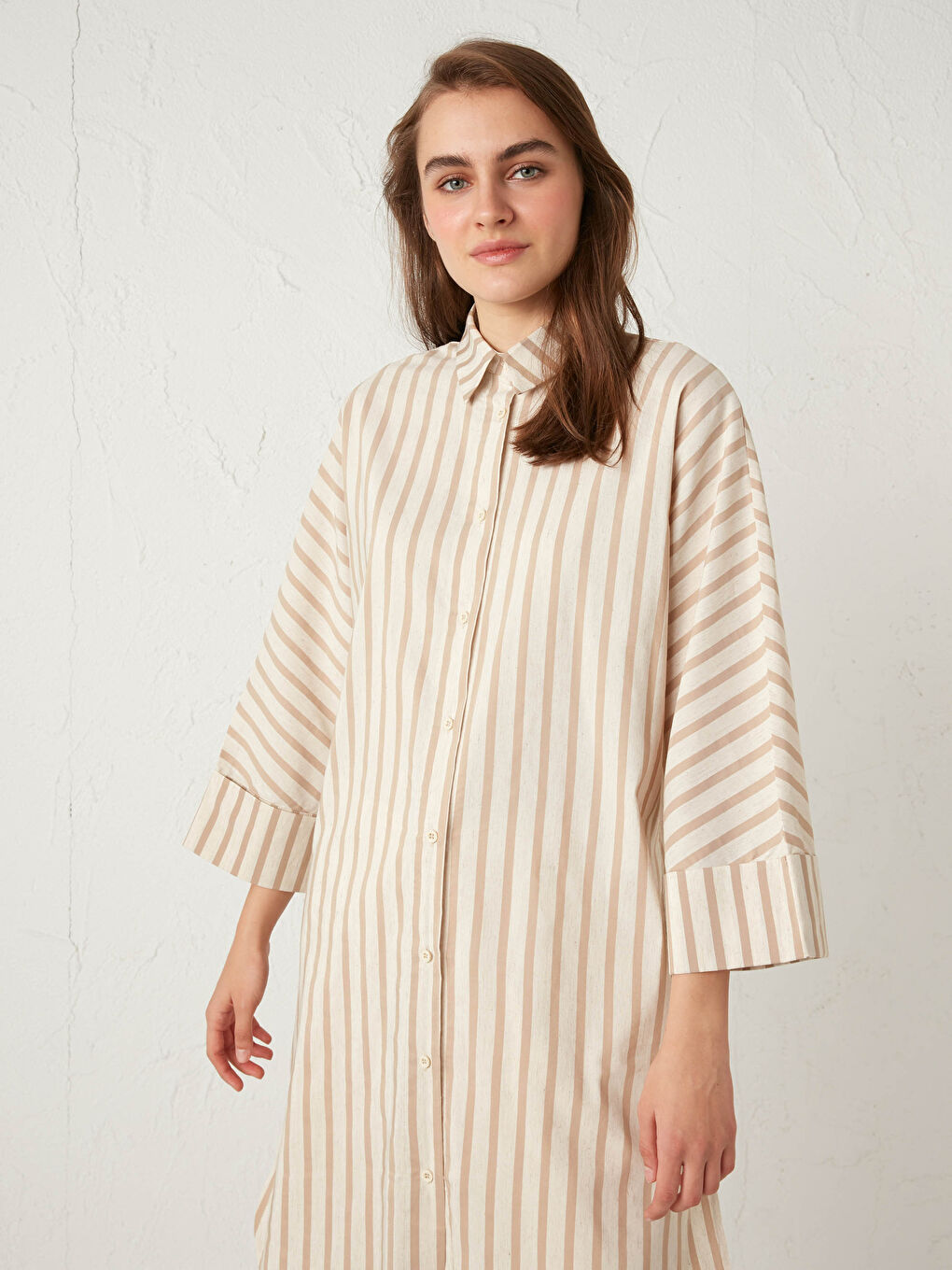 Kahverengi Dökümlü Çizgili Tunik-4