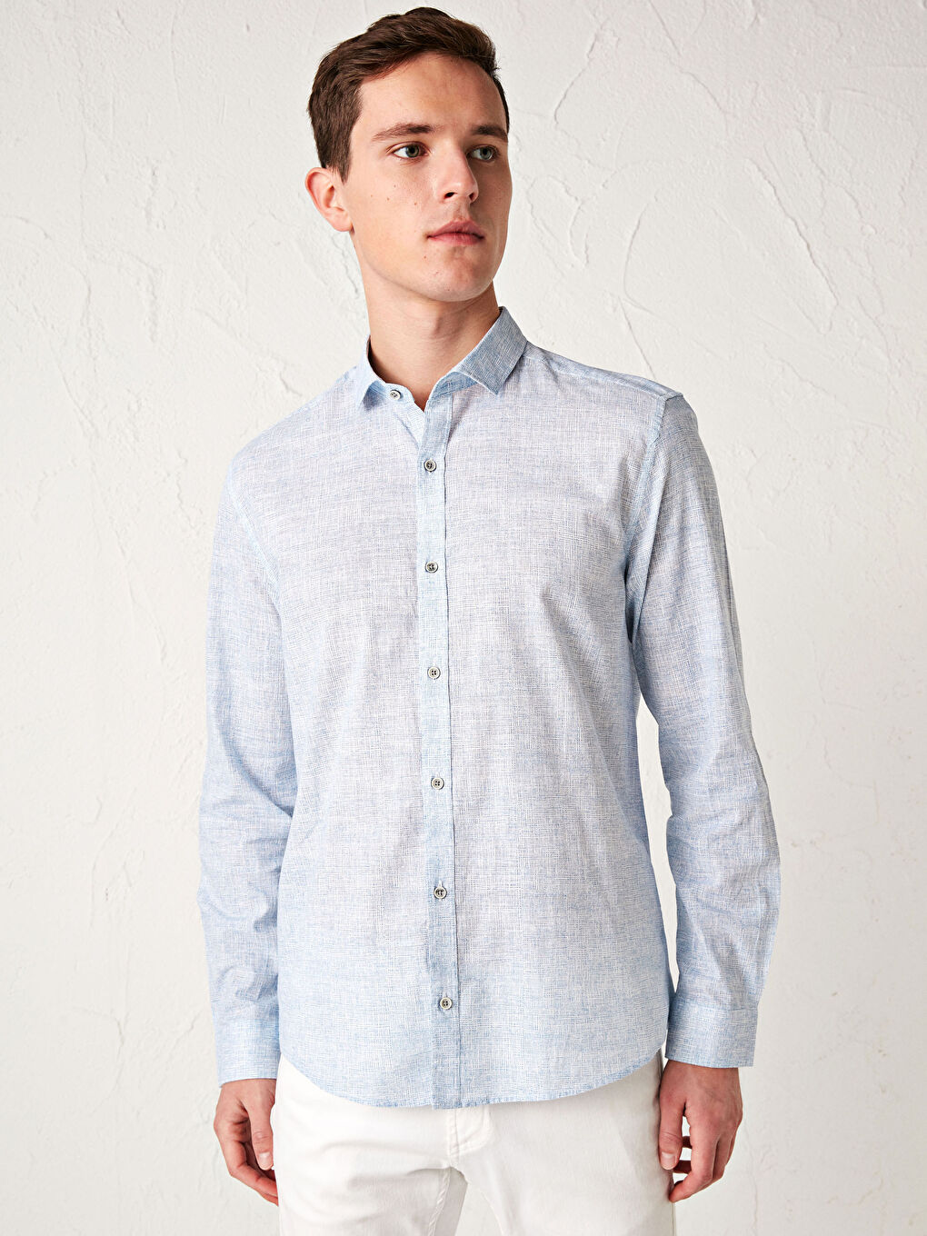 Chemise Slim Fit à Manches Longues en Popeline-1