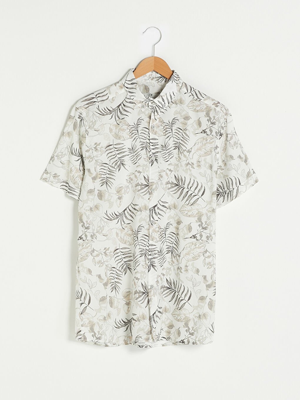 Bej Slim Fit Kısa Kollu Desenli Viskon Erkek Gömlek-5