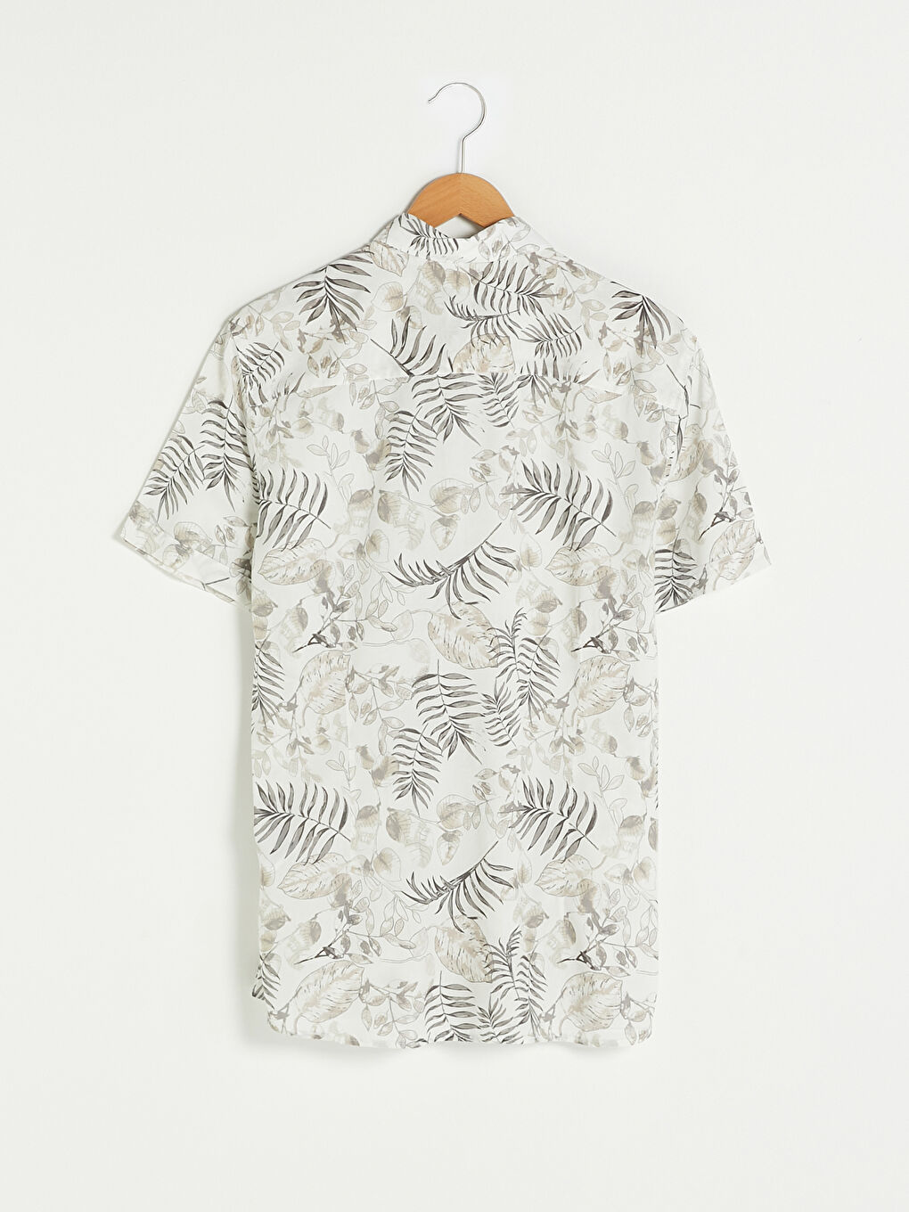 Bej Slim Fit Kısa Kollu Desenli Viskon Erkek Gömlek-6