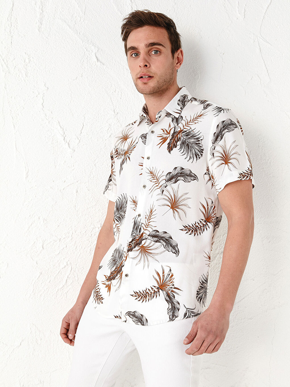 Slim Fit Short Sleeve Patterned Viscose Men's Shirt