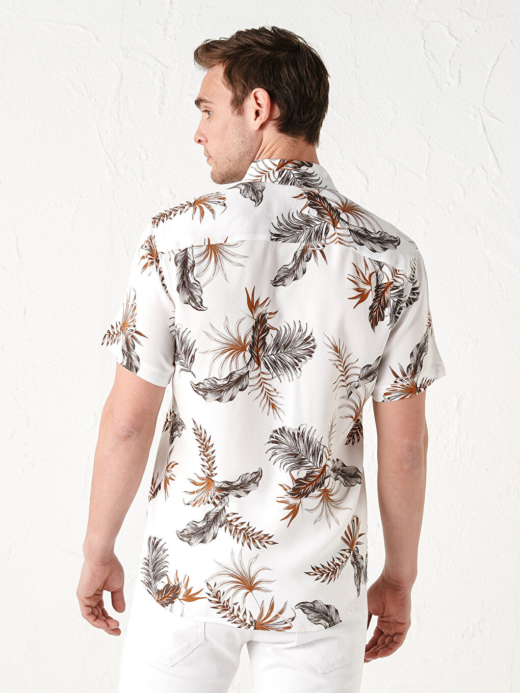 Slim Fit Short Sleeve Patterned Viscose Men's Shirt-4