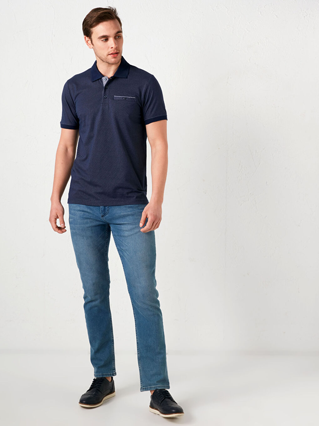 Lacivert Polo Yaka Kısa Kollu Penye Erkek Tişört-2