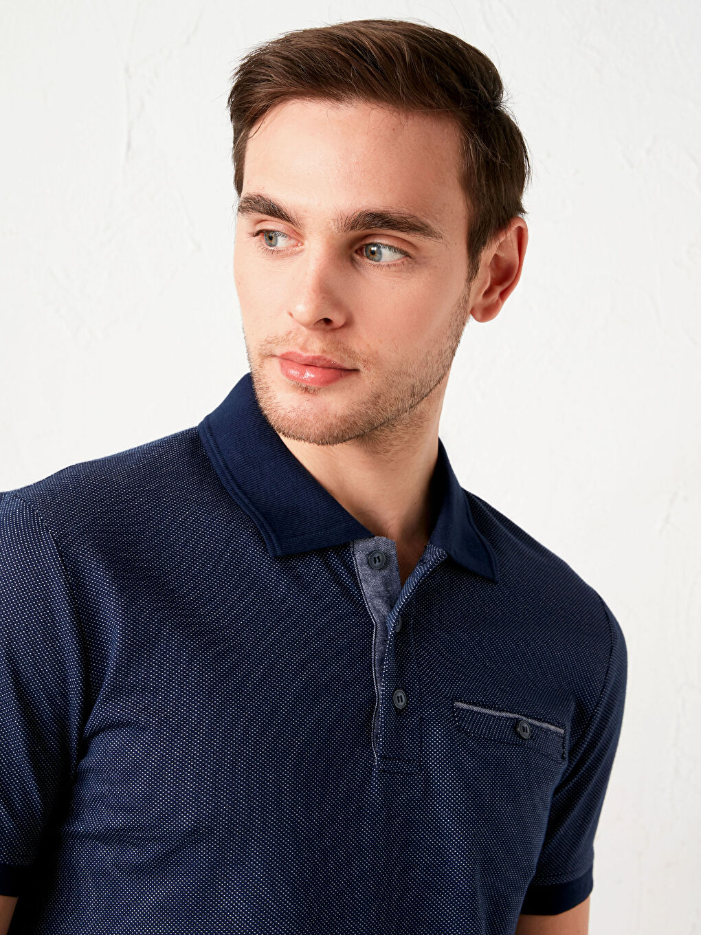 Lacivert Polo Yaka Kısa Kollu Penye Erkek Tişört-3