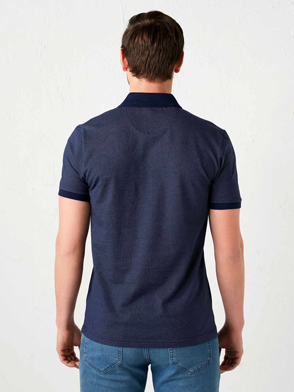 Lacivert Polo Yaka Kısa Kollu Penye Erkek Tişört-4