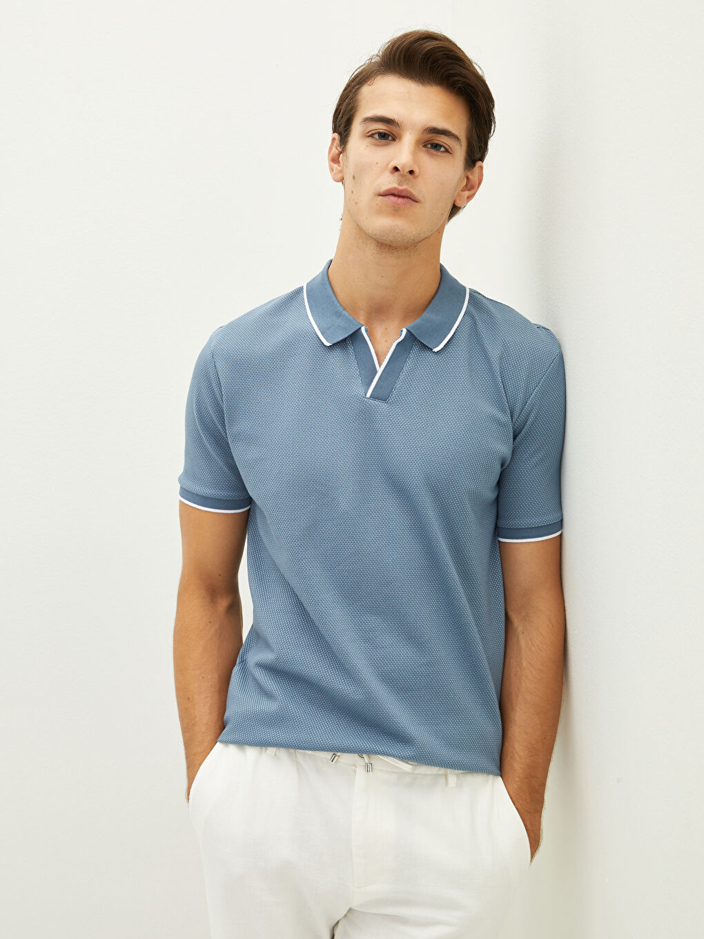 Mavi Polo Yaka Kısa Kollu Erkek Tişört
