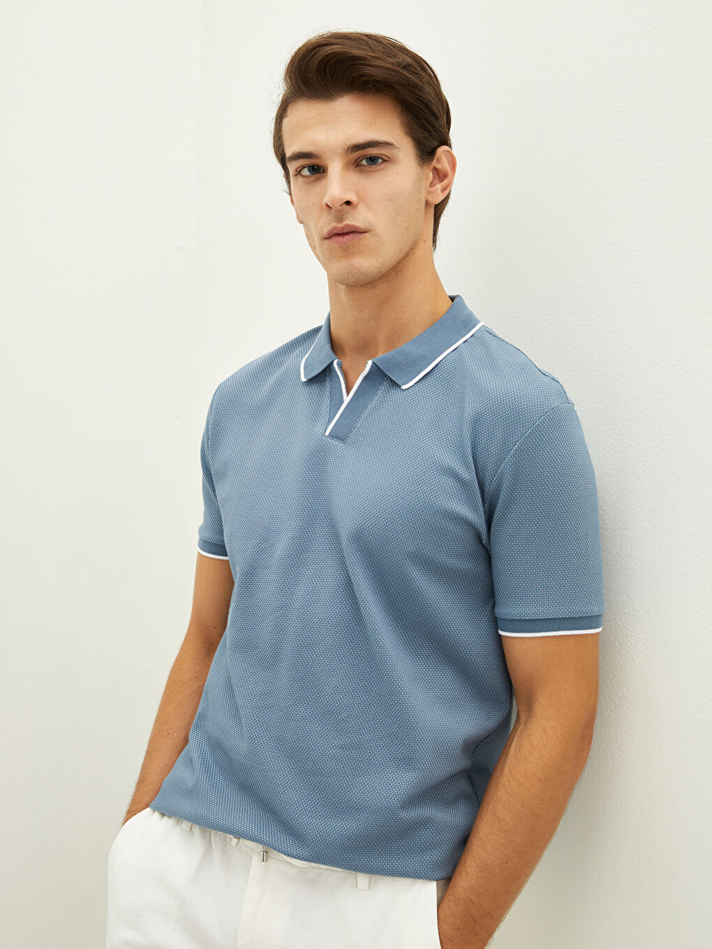 Mavi Polo Yaka Kısa Kollu Erkek Tişört-2