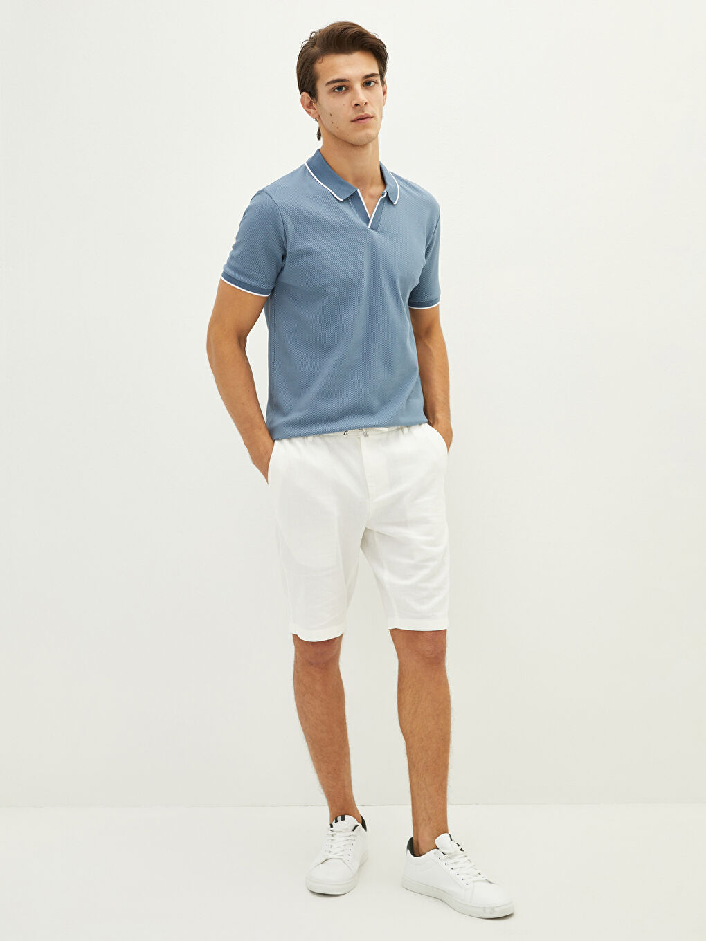 Mavi Polo Yaka Kısa Kollu Erkek Tişört-3