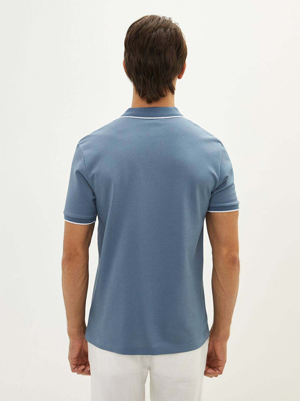 Mavi Polo Yaka Kısa Kollu Erkek Tişört-4